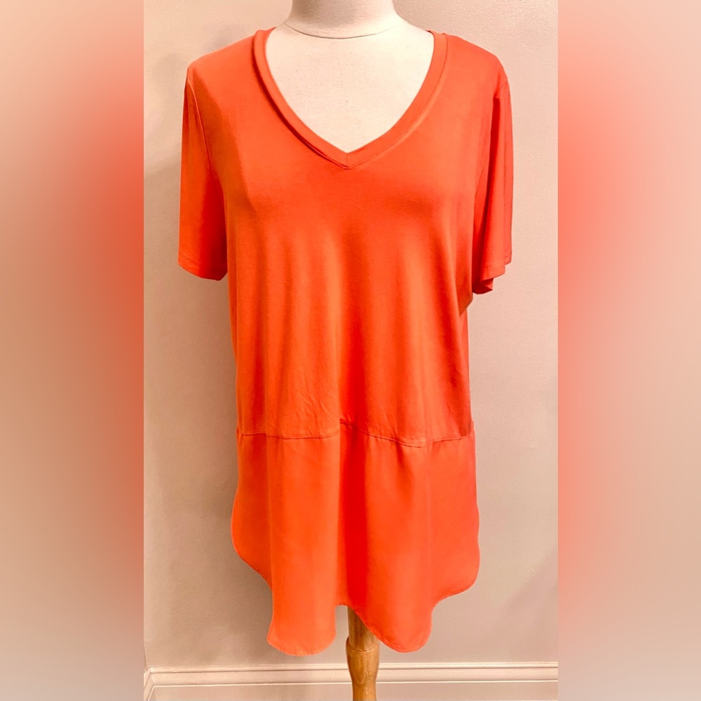 Premise Orange SZ XL Preppy Modern Smart Casual Chic Chiffon Panel Hem Top